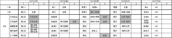 10/11（木）より「中間考査」
