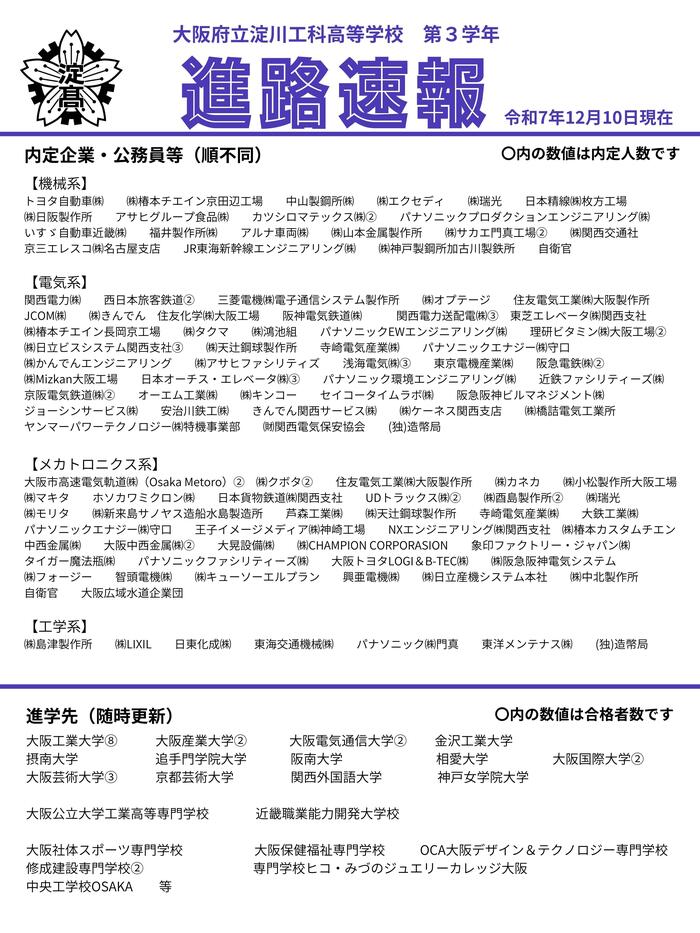 【第３学年】進路速報