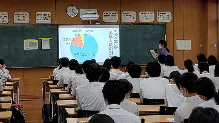 7月27日(月)昼休みの時間帯に2年生に「国公立大学説明会」実施