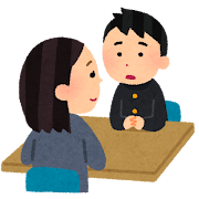 女性の先生に相談をしている男子生徒のイラスト