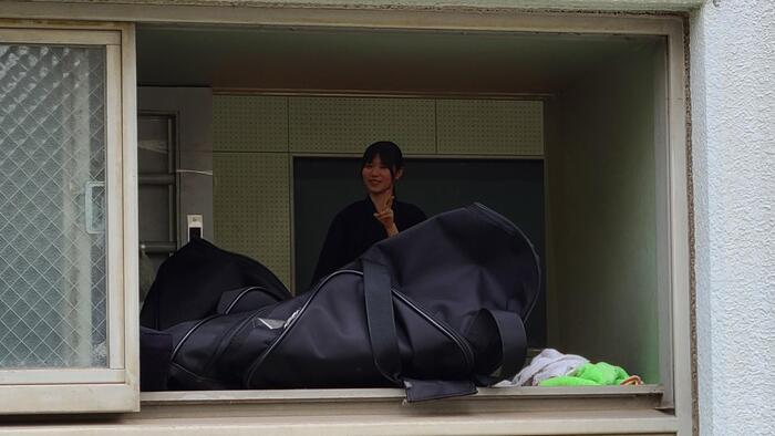 7月31日（月）午後の出張に出る途中で、小体育館（剣道場）の剣道部の生徒に挨拶されました。