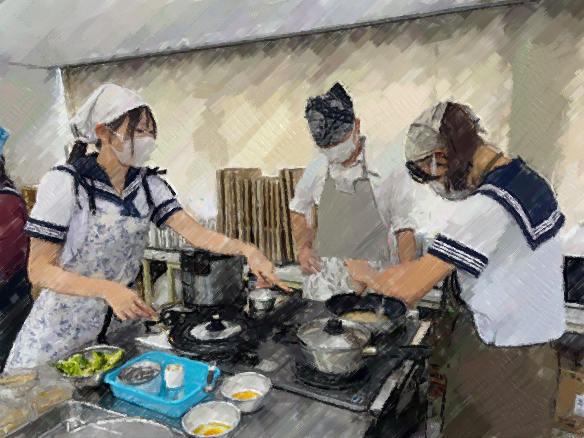 260925【写真】授業の風景68（３年「生活文化」、全粒粉のサラダガレット、温野菜サラダ、紅茶） (1).JPG