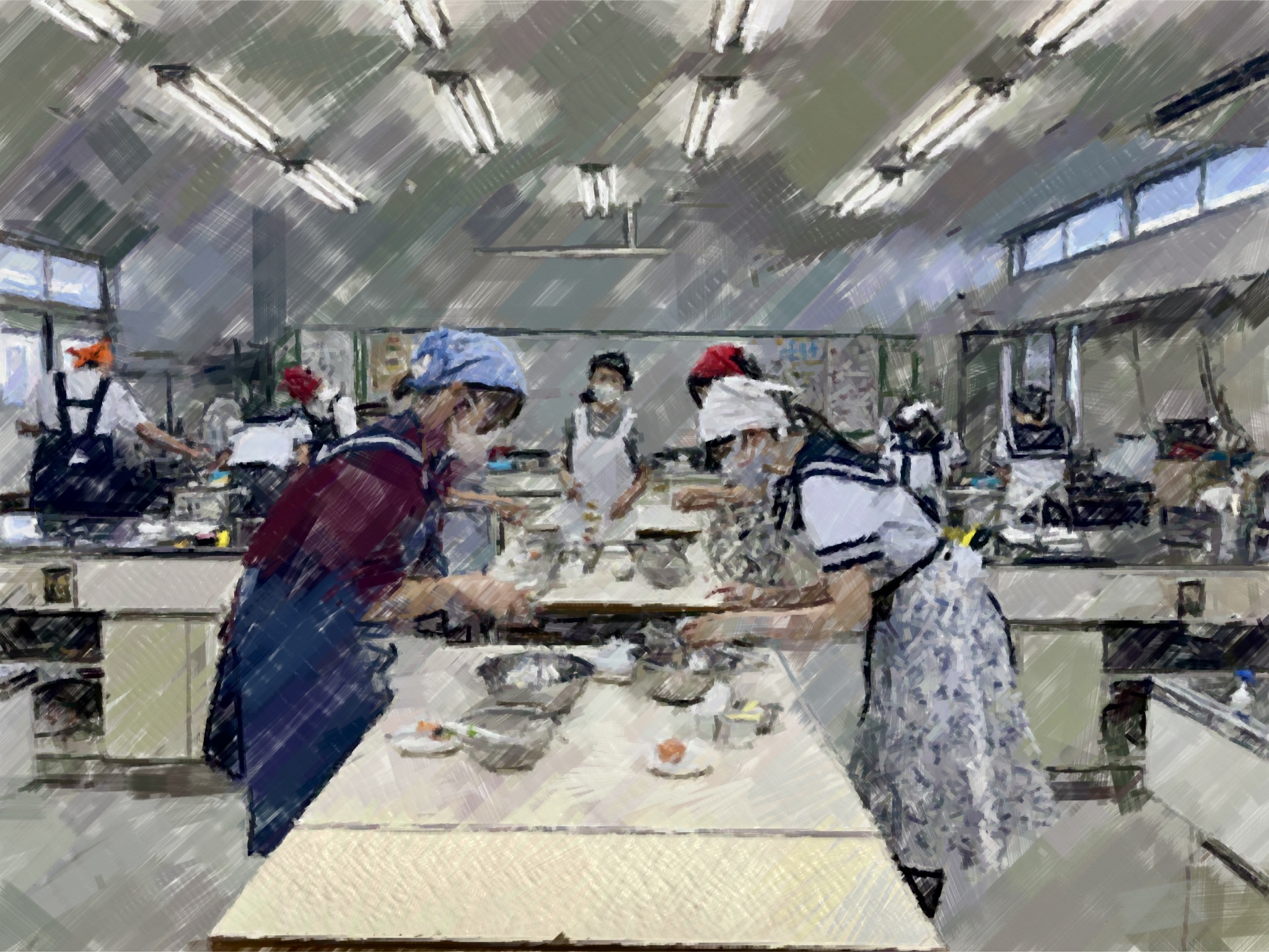 260904【写真】授業の風景62（３年「生活文化」、夏野菜のだしカレー、にんじんの蒸しケーキ、お茶） (5).jpg